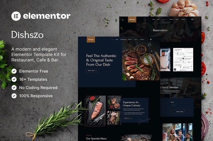 Dishszo – Restaurant & Cafe Elementor Template Kit 1.0.0
