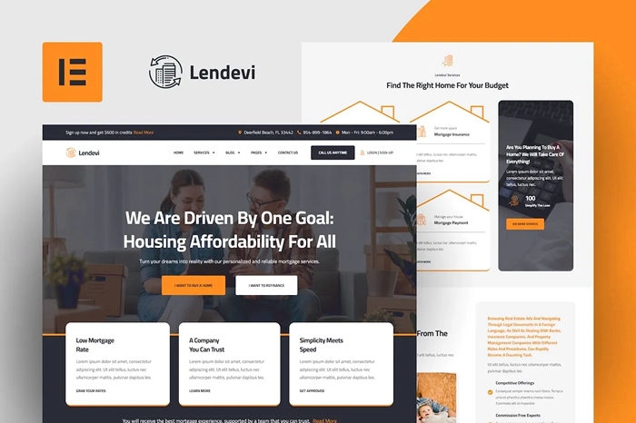 Lendevi – Mortgage Elementor Template Kit 1.0.0