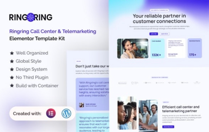 Ringring - Call Center & Telemarketing Elementor Pro Template Kit 1.0.0