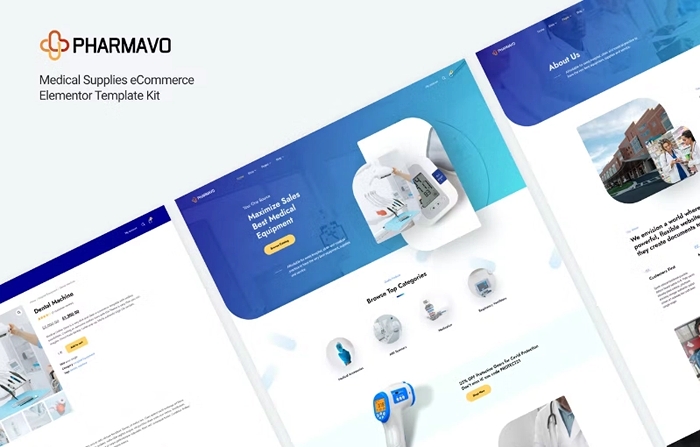Pharmavo – Medical Supplies eCommerce Elementor Template Kit 1.0.0