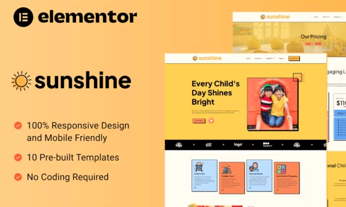 Sunshine – Cheerful Daycare Elementor Template Kit 1.0.0