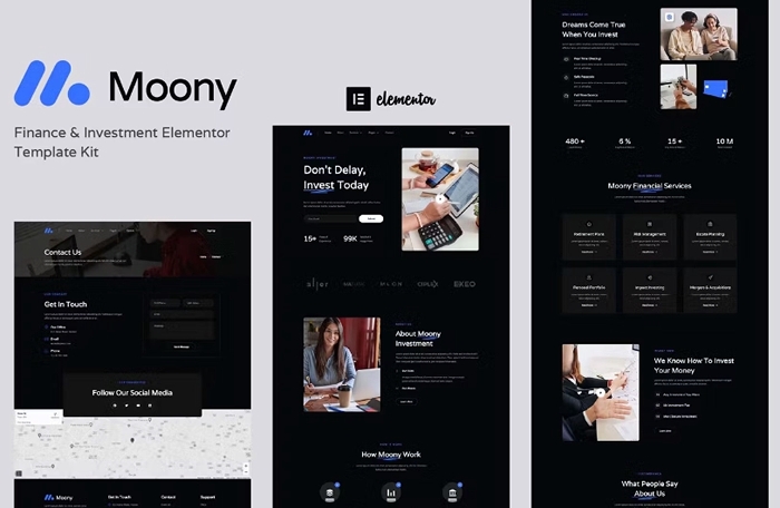 Moony – Finance & Investment Elementor Template Kit 1.0.0