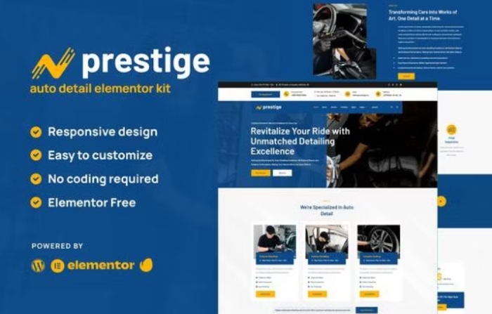 Prestige - Car Repair & Auto Detailing Service Elementor Template Kit 1.0.0