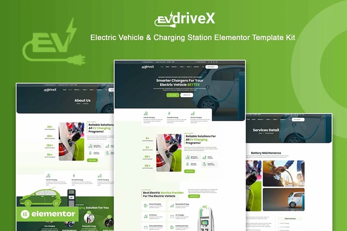 EVdriveX – Electric Vehicle & Charging Station Elementor Template Kit 1.0.0