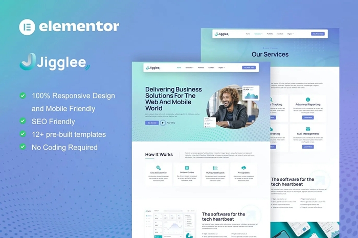 Jigglee – Tech Startup Business Elementor Template Kit 1.0.0