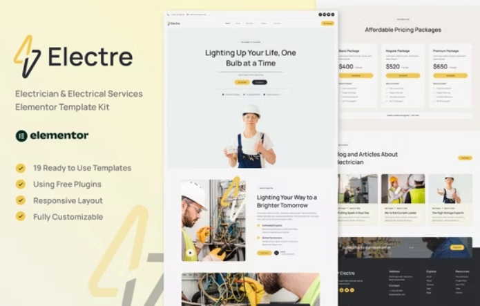 Electre – Electrician & Electrical Services Elementor Template Kit 1.0.0