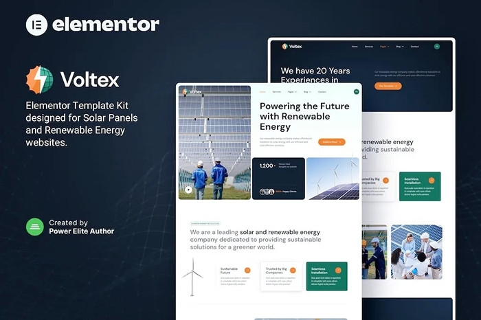 Voltex – Solar Panels & Renewable Energy Company Elementor Template Kit 1.0.0