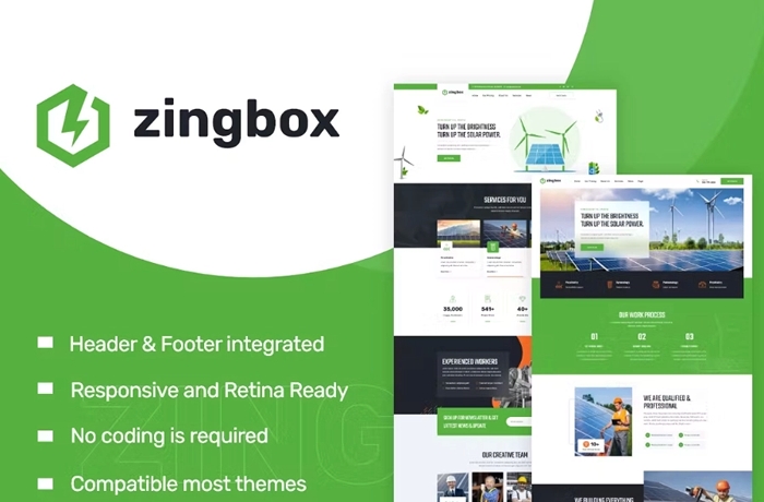 Zingbox – Wind & Solar Energy Elementor Template Kit 1.0.0