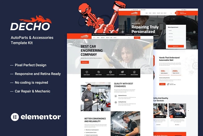 Decho – Car Repair Mechanic Elementor Template Kit 1.0.0