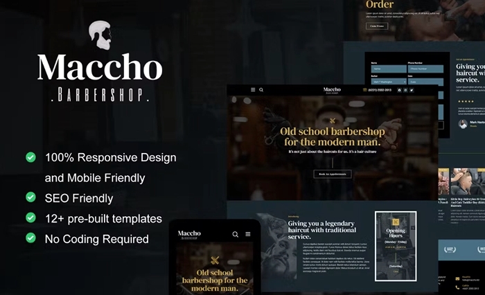 Maccho - Gentlemen Barbershop Elementor Template Kit 1.0.0