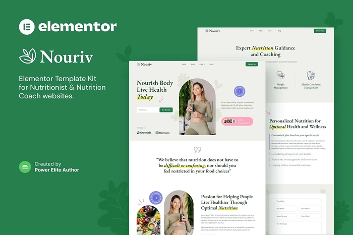 Nouriv – Nutrition Coach & Nutritionist Elementor Template Kit 1.0.0