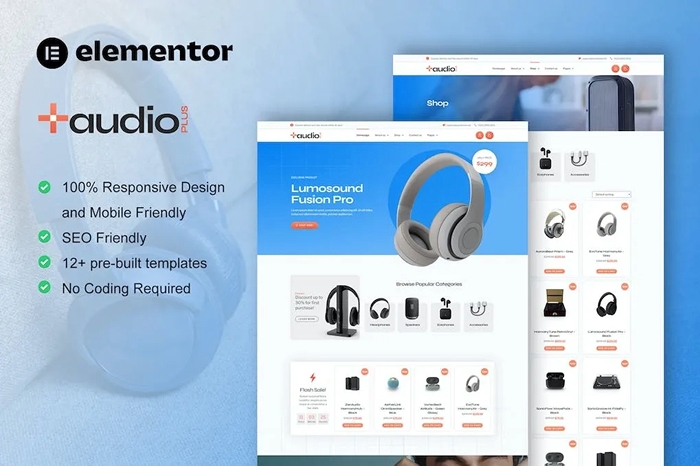 AudioPlus β Audio Store WooCommerce Elementor Template Kit 1.0.0