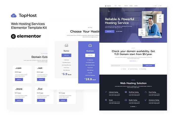 TopHost – Web Hosting Services Elementor Template Kit 1.0.0