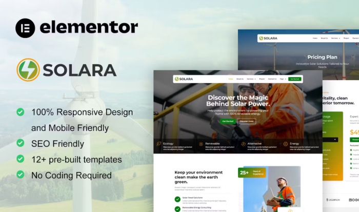 Solara – Solar Panel & Renewable Energy Elementor Template Kit 1.0.0