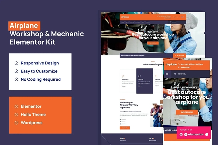 Airplane – Mechanic Workshop Elementor Template Kit 1.0.0