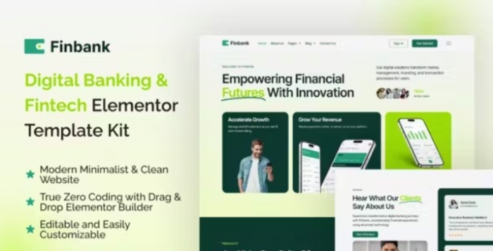 Finbank – Digital Banking & Fintech Elementor Template Kit 1.0.0