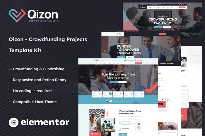 Qizon – Crowdfunding Projects Elementor Template Kit 1.0.0
