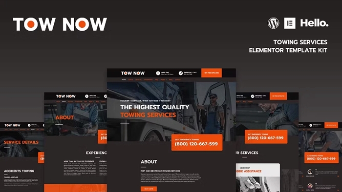 Tow Now - Towing Services Elementor Template Kit 1.0.0