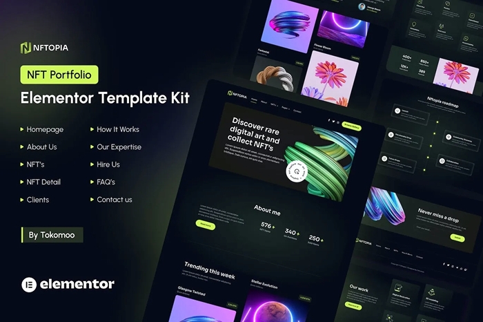 Nftopia - NFT Portfolio Elementor Pro Template Kit 1.0.0