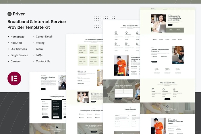 Priver – Broadband & Internet Service Provider Elementor Pro Template Kit 1.0.0