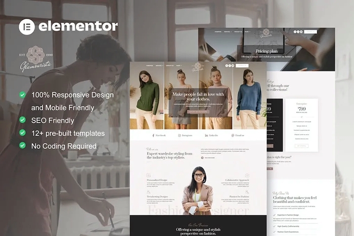 Glamourista - Fashion Designer Elementor Template Kit 1.0.0