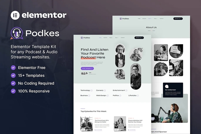 Podkes – Podcast & Audio Streaming Elementor Template Kit 1.0.0