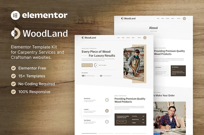 WoodLand – Carpenter & Craftsman Elementor Template Kit 1.0.0