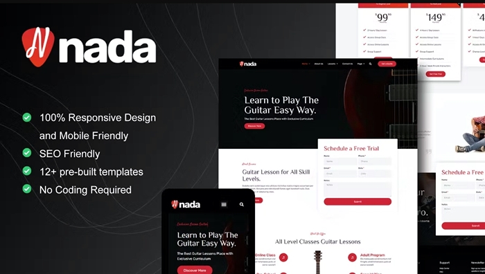 Nada - Guitar Lessons & Courses Elementor Template Kit 1.0.0