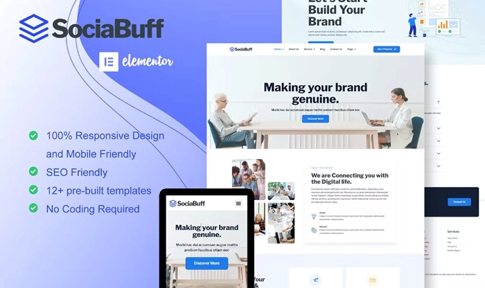 SociaBuff – Social Media & Digital Agency Elementor Template Kit 1.0.0