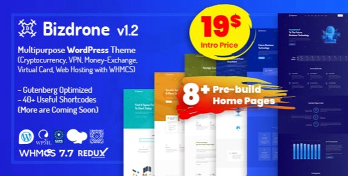 Bizdrone – ICO Crypto Landing & Cryptocurrency WordPress Theme​ with whmcs Template 2.4