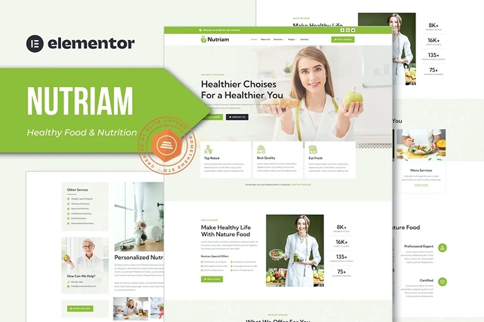 Nutriam β Healthy Food & Nutrition Service Elementor Template Kit 1.0.0
