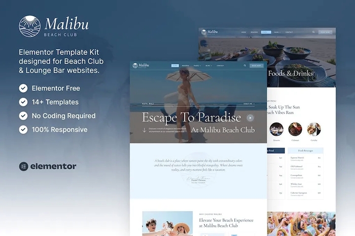 Malibu – Beach Club & Lounge Bar Elementor Template Kit 1.0.0