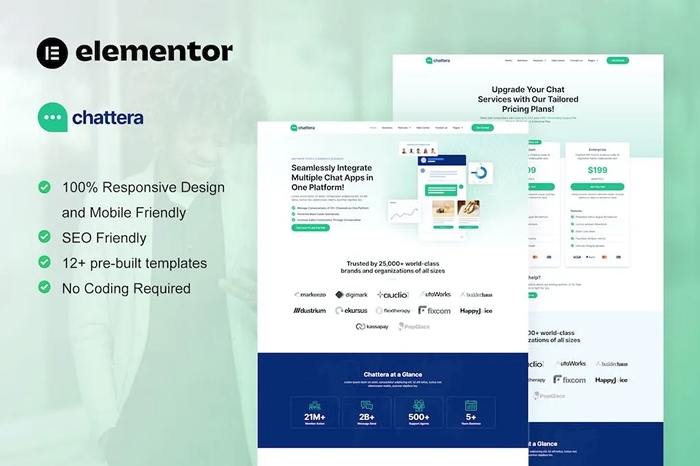 Chattera – Saas & Chat Service Company Elementor Kit 1.0.0