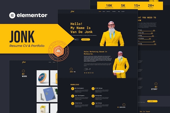 Jonk – Resume CV & Portfolio Elementor Template Kit 1.0.0