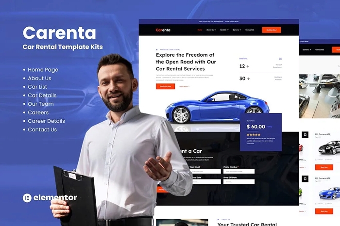 Carenta – Car Rental Business Elementor Template Kits 1.0.0