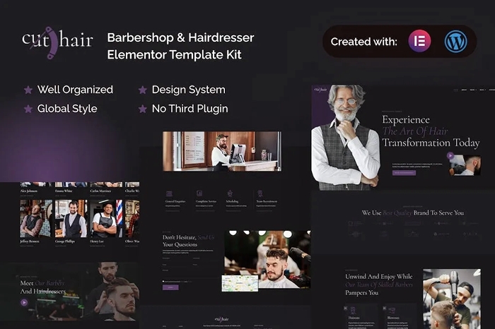 Cuthair – Barbershop & Hairdresser Elementor Pro Template Kit 1.0.0