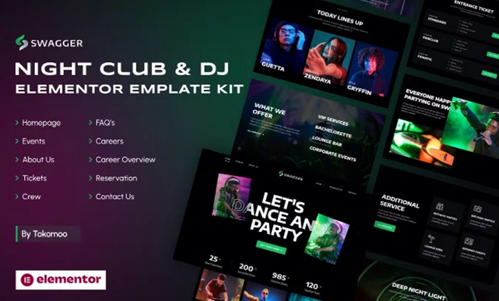 Swagger - Night Club & DJ Elementor Template Kit 1.0.0