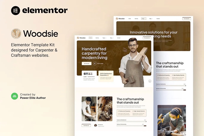 Woodsie – Carpenter & Craftsman Elementor Template Kit 1.0.0