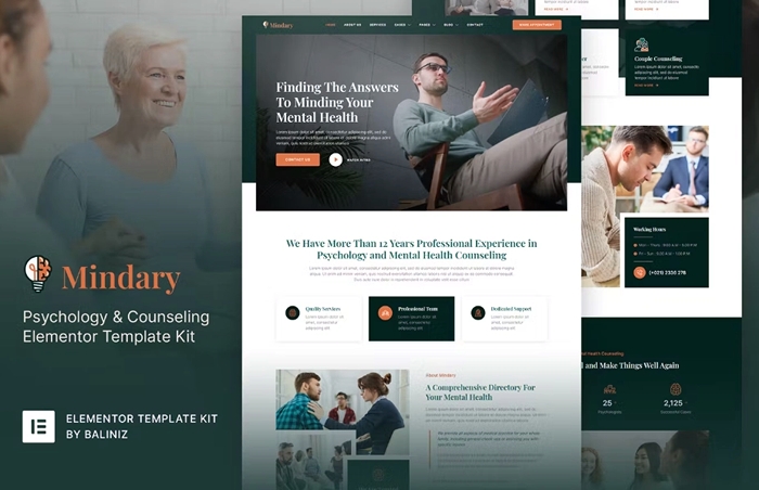 Mindary – Psychology & Counseling Elementor Template Kit 1.0.0