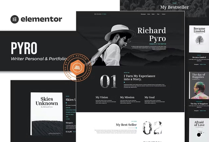 Pyro - Writer Portfolio Elementor Template Kit 1.0.0