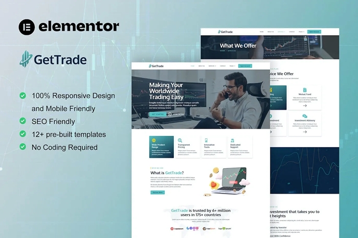 GetTrade – Trading & Investment Elementor Template Kit 1.0.0