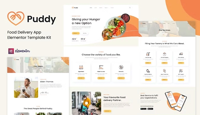 Puddy – Food Delivery App Elementor Template Kit 1.0.0