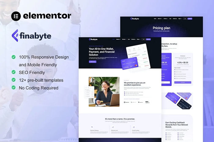 FinaByte – Saas & Fintech Startup Elementor Template Kit 1.0.0