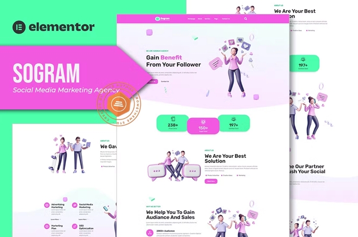 Sogram – Social Media Marketing Agency Elementor Template Kit 1.0.0