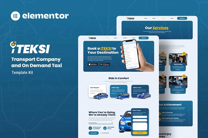 Iteksi – Transport Company & Taxi App Elementor Template Kit 1.0.0