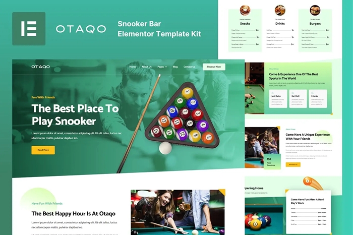 Otaqo – Snooker & Pool Bar Elementor Template Kit 1.0.0