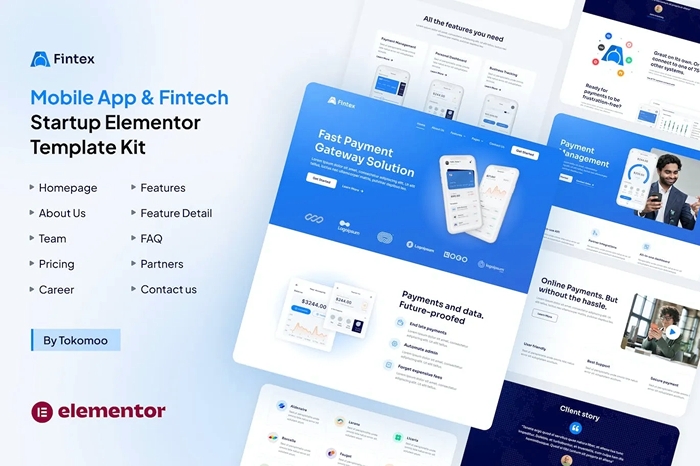 Fintex – Mobile App & Fintech Startup Elementor Template Kit 1.0.0