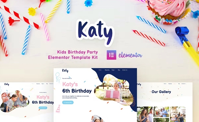 Katy - Kids Birthday Party Planner & Invitation Elementor Template Kit 1.0.0