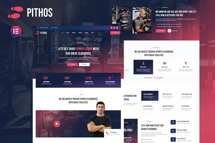 Pithos – Fitness Center & Cloubhouse Elementor Template Kit 1.0.0