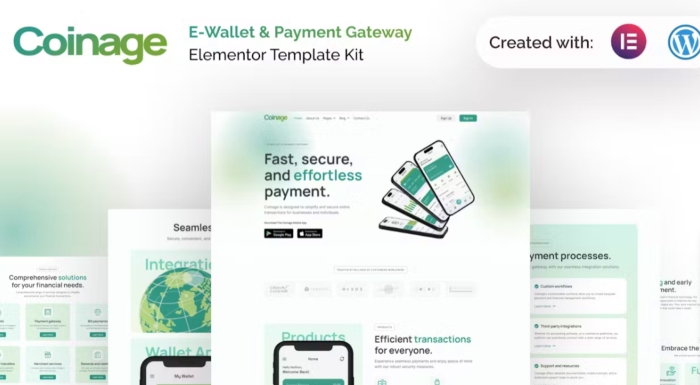 Coinage - E-Wallet & Payment Gateway Elementor Pro Template Kit 1.0.0